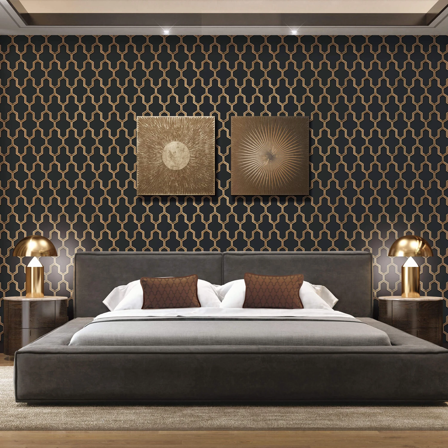 Geometric Silk Black & Gold Wallpaper 1 Geometric Silk Black & Gold Wallpaper
