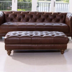 Wentworth Kodak Clove Brown Leather Rectangular Footstool