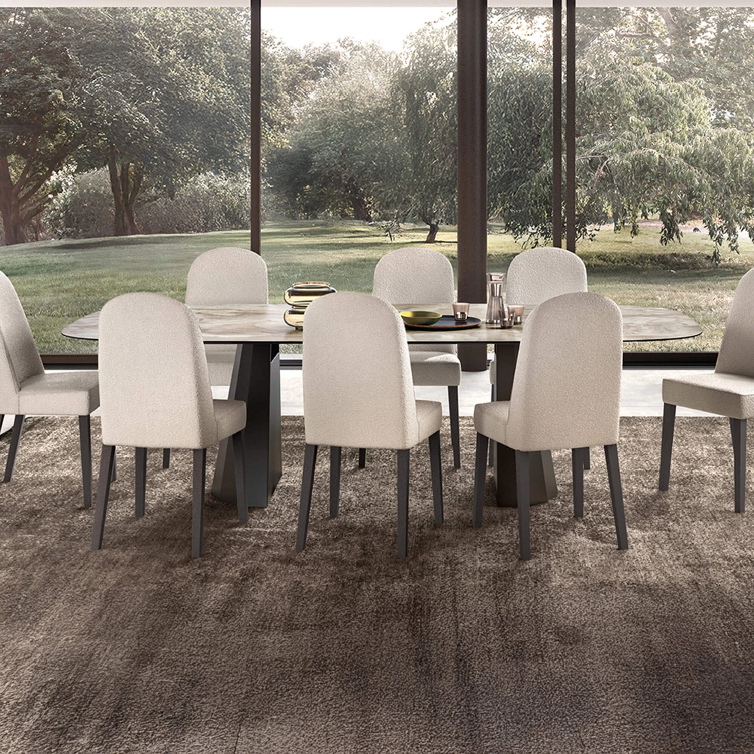 Santori Rounded 275cm Marble Effect Dining Table 1 Santori Rounded 275cm Marble Effect Dining Table