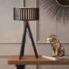 Slatted Black Wood Tripod Table Lamp