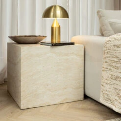 Marius Faux Travertine Side Table