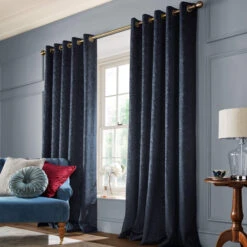 Laura Ashley Barley Embossed Midnight 66" X 72" Eyelet Curtains