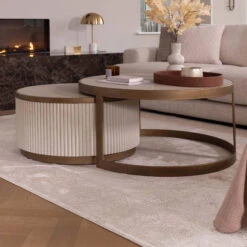 Serenity White And Copper Reeded Set Of 2 Coffee Tables