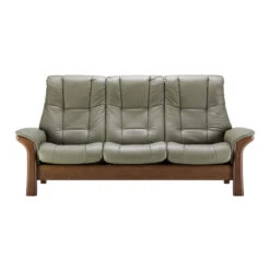 Stressless Windsor High-Back 3 Seater Recliner Sofa In Paloma Shadow Green & Walnut