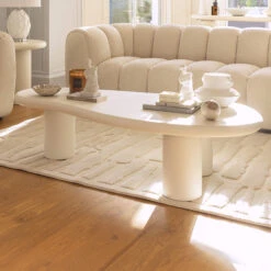 Basilia White Long Curved Coffee Table
