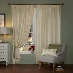 Laura Ashley Lille Stripe Oyster Pencil Pleat Curtain Collection