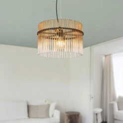 Icelle Matt Black & Amber Fade Glass Rods 1 Light Pendant