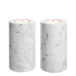 Eichholtz Set Of 2 Tobor White Marble Tealight Holders