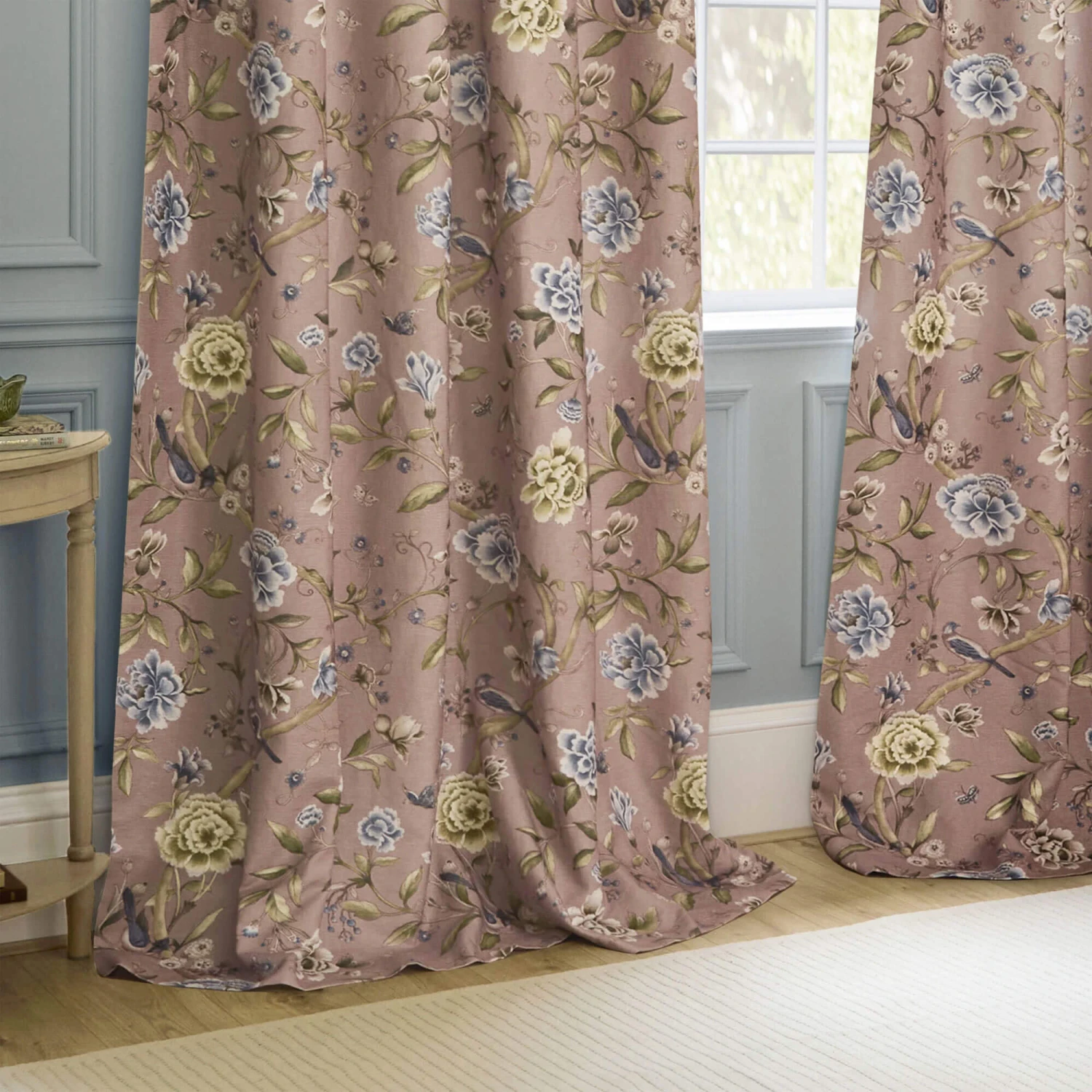 Porcelain Garden Blush Pink Chenille Room Darkening Pencil Pleat 66" X 72" Curtains 3 Porcelain Garden Blush Pink Chenille Room Darkening Pencil Pleat 66" X 72" Curtains - Image 3