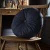 William Morris Strawberry Thief Embossed Prussian Blue Circular Cushion