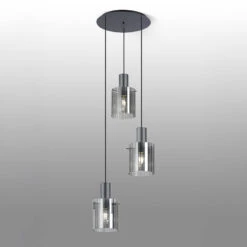 Lino Ribbed Dark Grey & Smoke Wide Line 3 Light Pendant