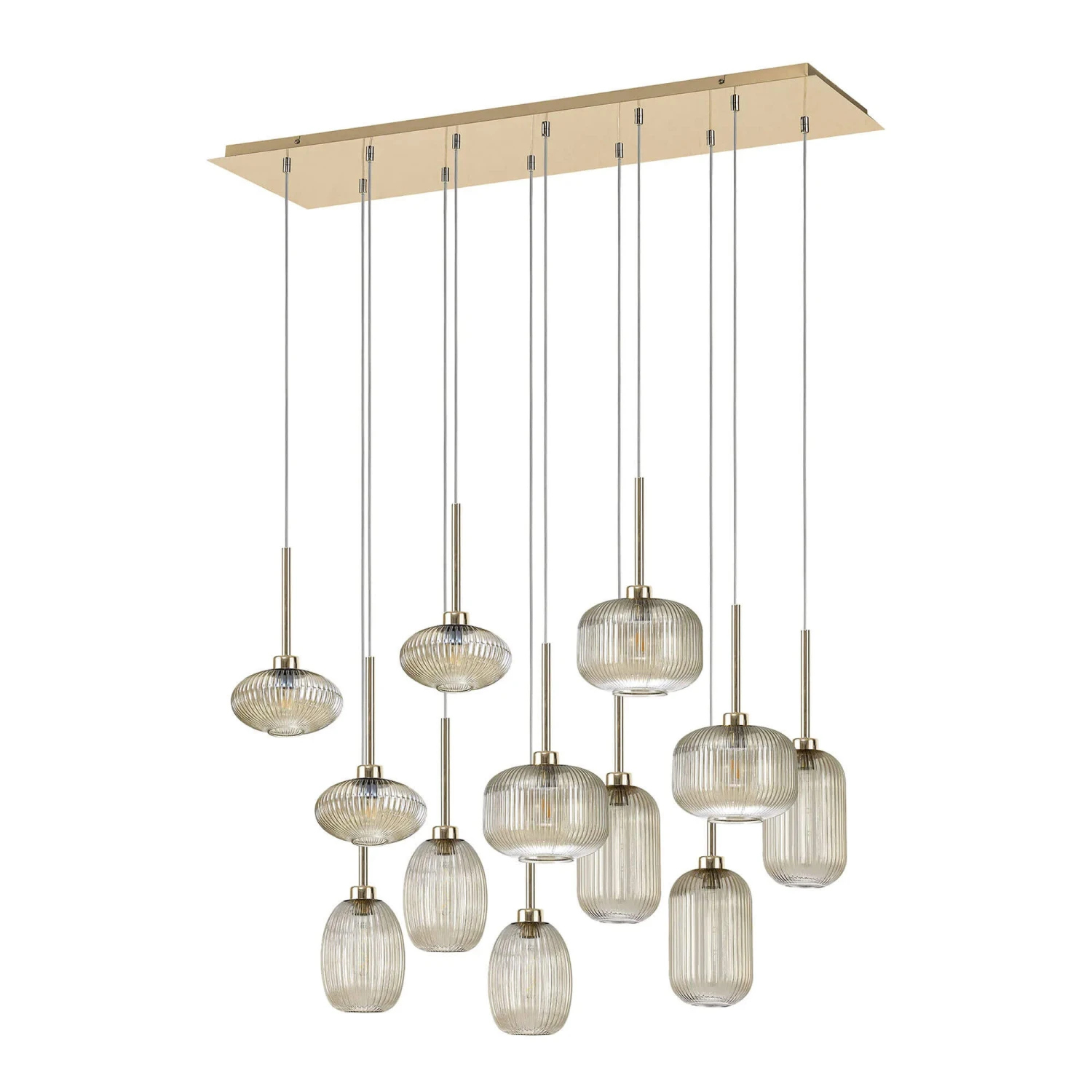 Delia French Gold & Champagne Ribbed Glass 12 Light Pendant 2 Delia French Gold & Champagne Ribbed Glass 12 Light Pendant - Image 2