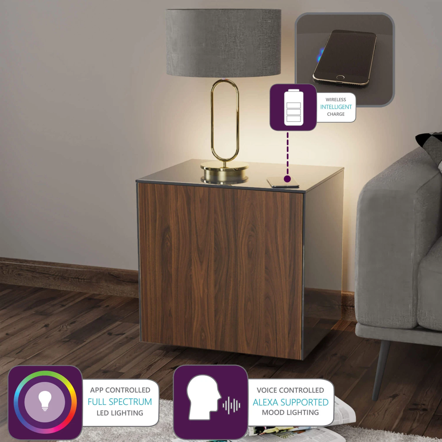 Frank Olsen Intelligent Grey Gloss & Walnut Side Table 3 Frank Olsen Intelligent Grey Gloss & Walnut Side Table - Image 3