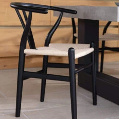 Ingrid Concrete-Effect 220cm Dining Table With Bench & 3 Larvik Black Wishbone Chairs -Housingunits 8701df62a78c06439f35cedcd9a457af