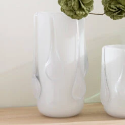 Large White Drippy Glass Vase