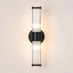 Newton Satin Black 2 Light Glass Rod Wall Light