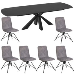 Corelli Titanium Extending Dining Table And 6 Laura Grey Dining Chair