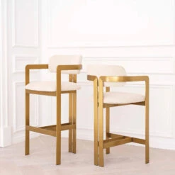 Eichholtz Donato Brushed Brass Finish Boucle Cream Bar Stool