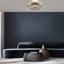 Luna Bronze & Dark Amber Glass 32cm Flush Ceiling And Wall Light