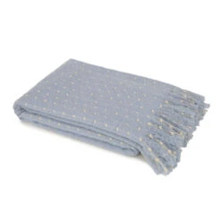 Maisie Blue Raised Dot Faux Mohair Tasselled Throw