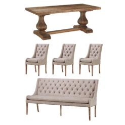 Burnsall 180cm Dining Table With 3 Greige Jacob Dining Chairs And Greige Jacob Dining Bench