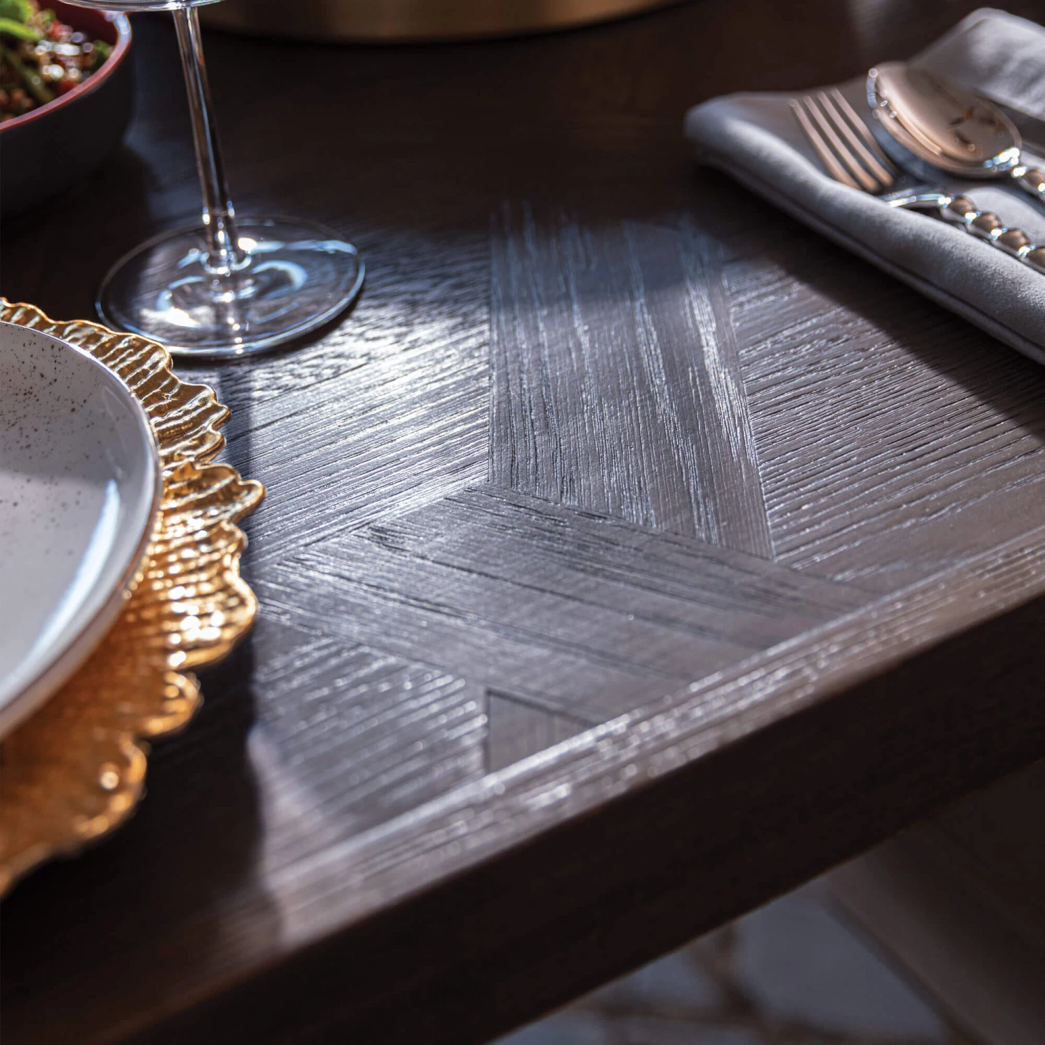 Olivia James Hemingway 220cm Mahogany Oak & Gold Dining Table & 6 Grey Chairs With Gold Legs 14 Olivia James Hemingway 220cm Mahogany Oak & Gold Dining Table & 6 Grey Chairs With Gold Legs - Image 14