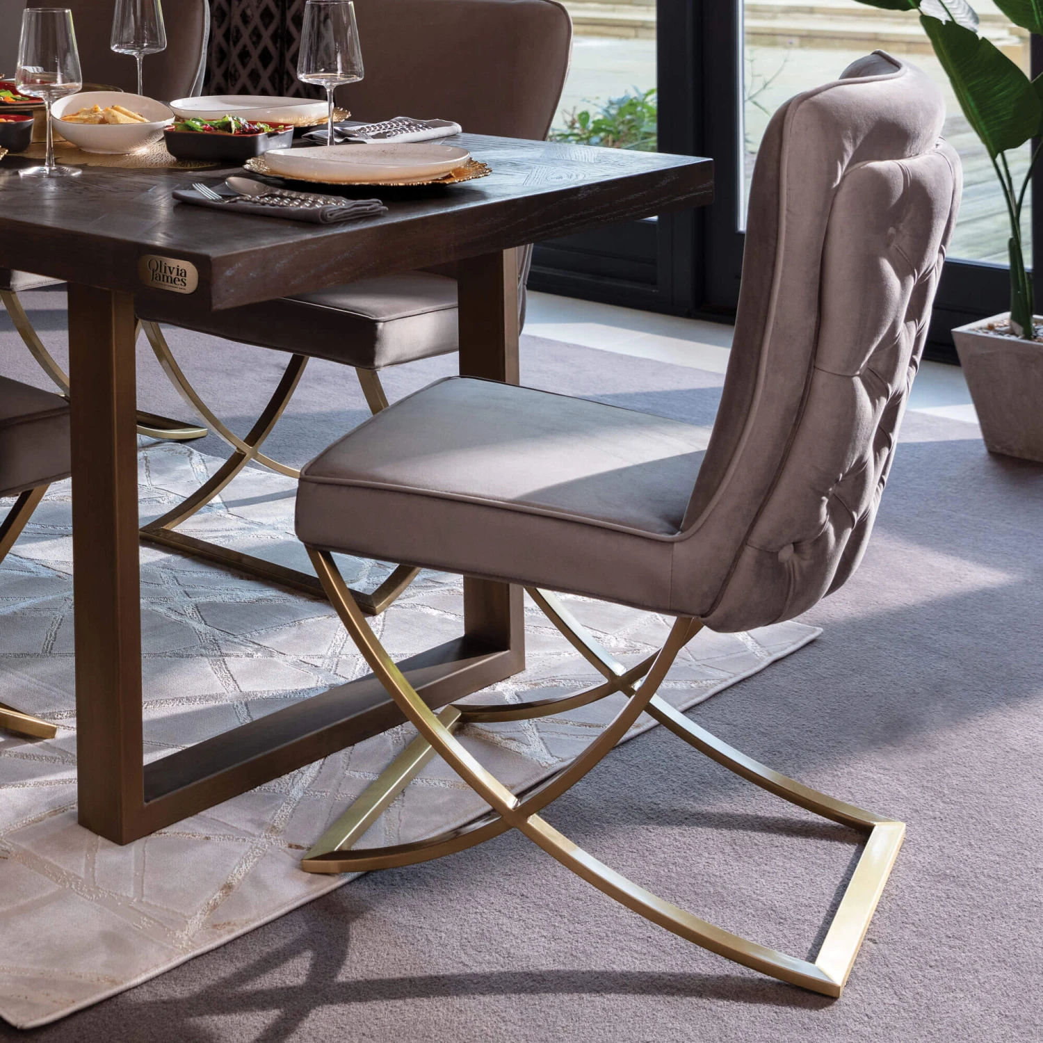 Olivia James Hemingway Grey Velvet Dining Chair With Brushed Gold Legs 5 Olivia James Hemingway Grey Velvet Dining Chair With Brushed Gold Legs - Image 5