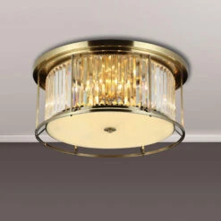 Samraat Antique Brass & Crystal 6 Light Flush Ceiling Light