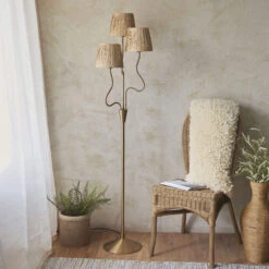 Wriggle Aged Brass 3 Light Floor Lamp With Raffia Shades -Housingunits 9b974ebecd5a82c7fe4f371d35b46764