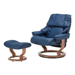 Stressless Reno Paloma Oxford Blue Large Chair & Footstool