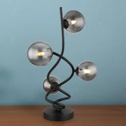 Georg Matt Black & Smoked Glass LED 4 Light Table Lamp