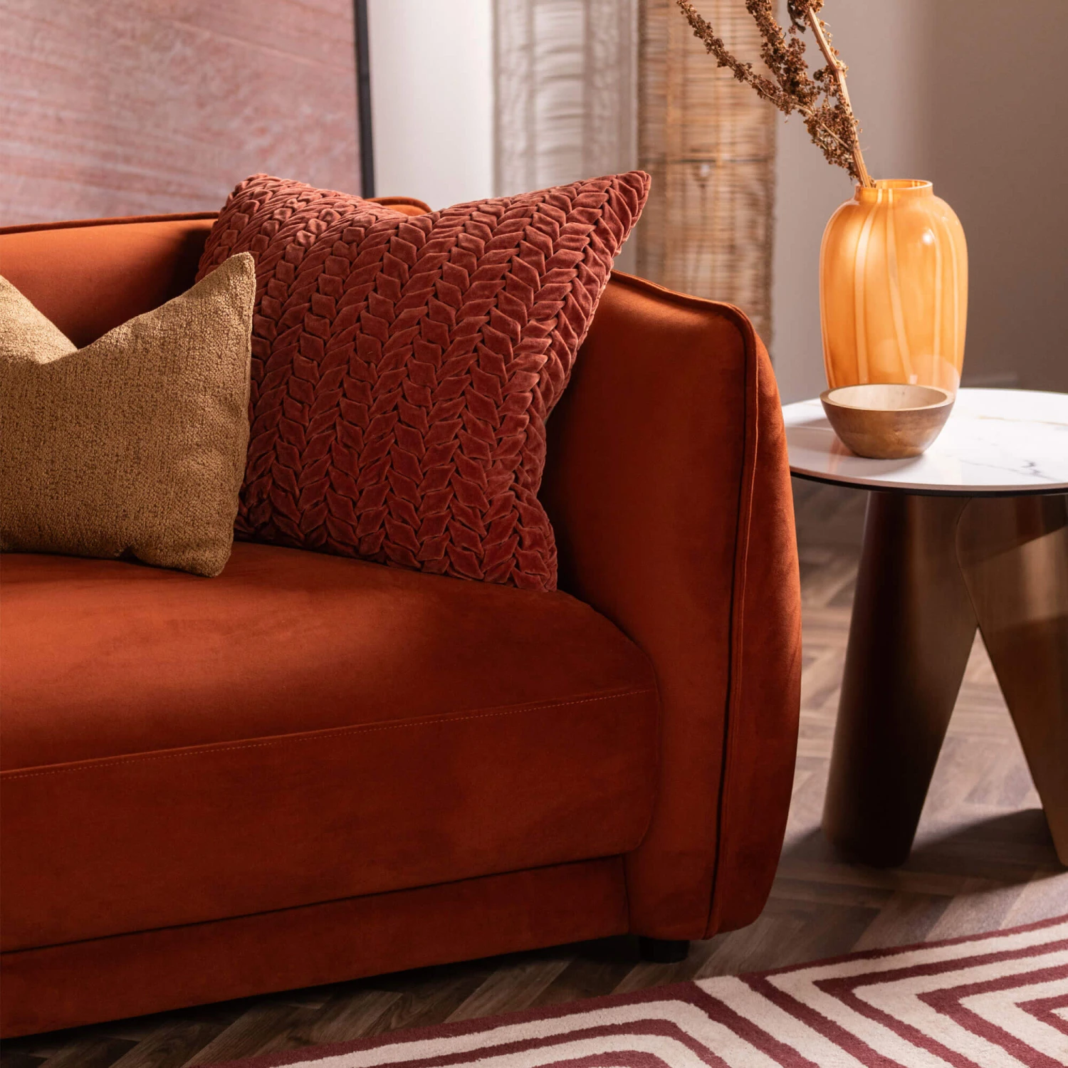 Glass House Thorne Rust Orange Fabric 3 Seater Sofa 9 Glass House Thorne Rust Orange Fabric 3 Seater Sofa - Image 9