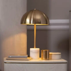 Aged Brass & Marble Dome Table Lamp