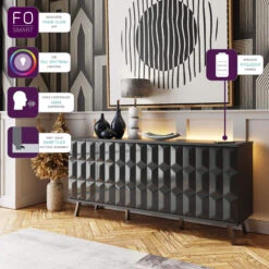 Frank Olsen Elevate Grey LED & Wireless Charging Sideboard -Housingunits a256c97e7ed0717ffb18f0cb9c0fe7a5