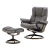 Stressless Mayfair Large Leather Recliner Chair & Footstool In Velaro Grey With Smoked Oak Signature Base