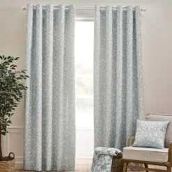 Brooke Floral Lined Duck Egg 90" X 90" Pencil Pleat Curtains