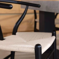 Ingrid Concrete-Effect 220cm Dining Table With Bench & 3 Larvik Black Wishbone Chairs -Housingunits a74d71e2347e047e1fc04a9f37f0bf74