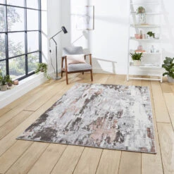 Apollo Abstract Grey & Rose Rug Collection