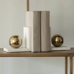 Libra Geona White & Gold Marble Bookends