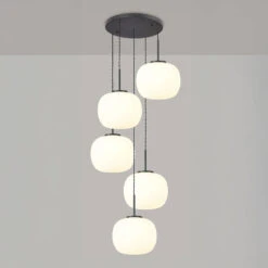 Henrik Matt Black & Frosted White Glass 5 Light Pendant