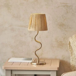 Wriggle Aged Brass Table Lamp With Raffia Shade