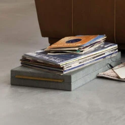 Set Of 3 Green Faux Shagreen Boxes