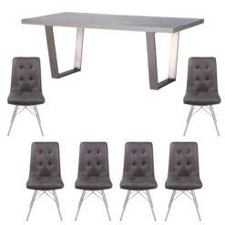 Caspian Grey Concrete-Effect 200cm Dining Table And 6 Ciera Dining Chair