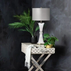 Murano Clear Crystal Table Lamp With Grey Shade