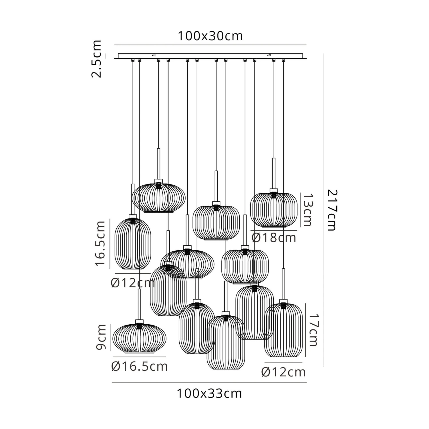 Delia French Gold & Champagne Ribbed Glass 12 Light Pendant 3 Delia French Gold & Champagne Ribbed Glass 12 Light Pendant - Image 3