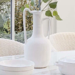 White Asymmetrical Handled Terracotta Vase
