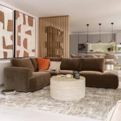 Arcadian Brown Fabric Left Hand Open Chaise Corner Sofa