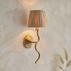 Wriggle Aged Brass Wall Lamp With Raffia Shade -Housingunits b457e7267424e4b460d1166e130a0e2f