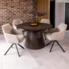 Artemis Round Extending Dining Table With 4 Ava Swivel Cream Dining Chairs