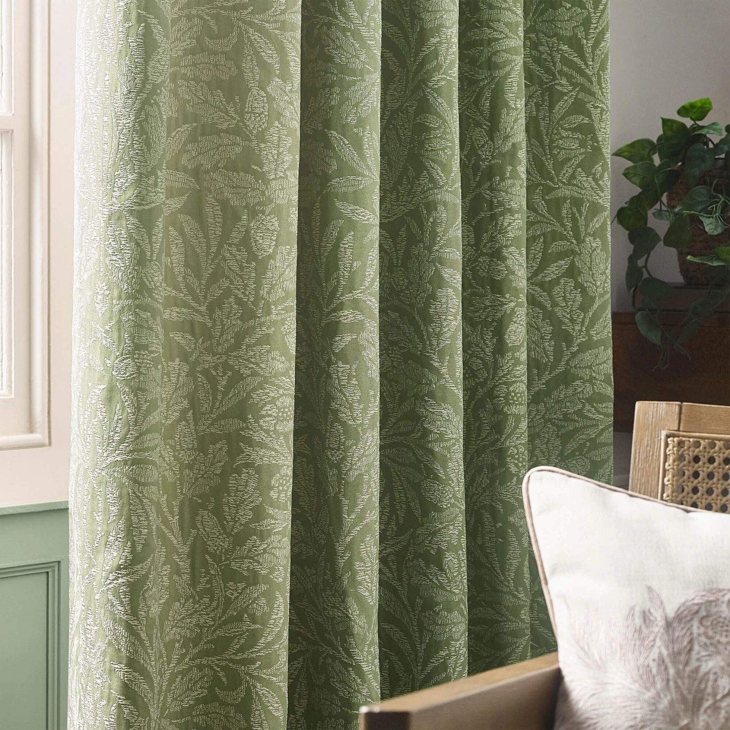Acorn Tonal Sage Green Jacquard Room Darkening Pencil Pleat 66" X 90" Curtains 3 Acorn Tonal Sage Green Jacquard Room Darkening Pencil Pleat 66" X 90" Curtains - Image 3